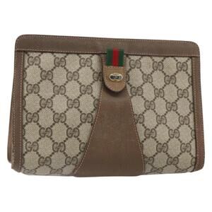 GUCCI GG Supreme Web Sherry Line Clutch Bag PVC Beige Gold 89 01 032 Auth 160944